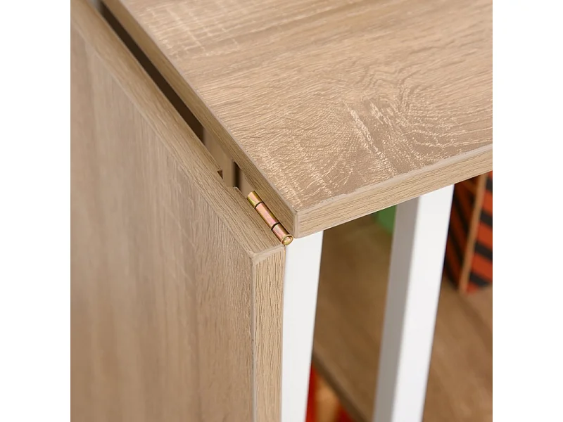 Table pliante mobile, avec étagère, MDF, naturel, 107x55x76 cm, avec roulettes, pour bureau et espace de travail