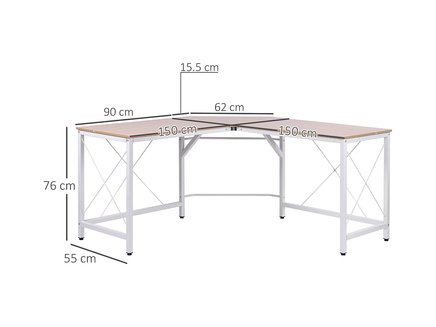 Bureau d'angle L-forme, MDF, couleur naturelle (150x150x76 cm)