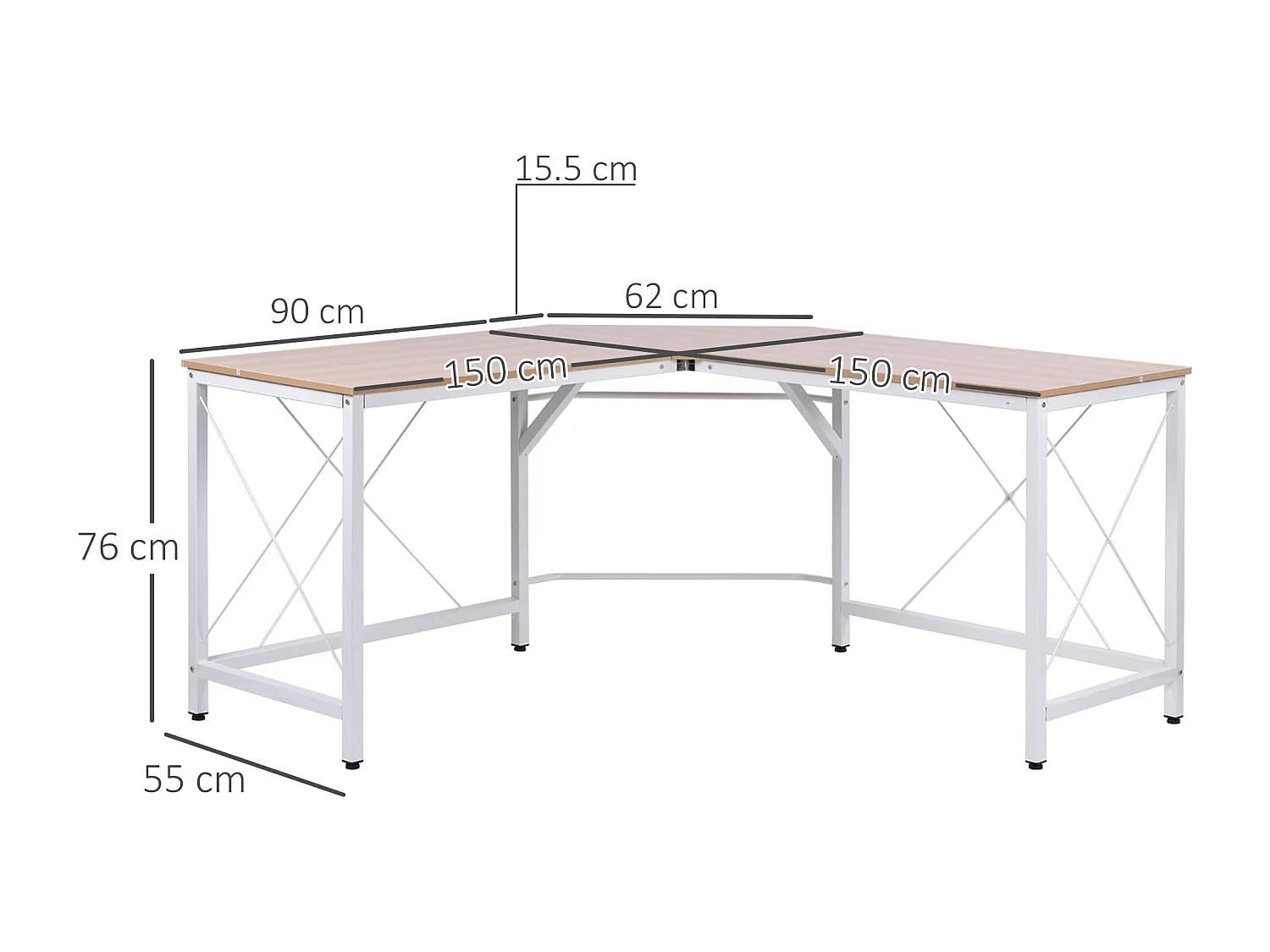 Bureau d'angle L-forme, MDF, couleur naturelle (150x150x76 cm)