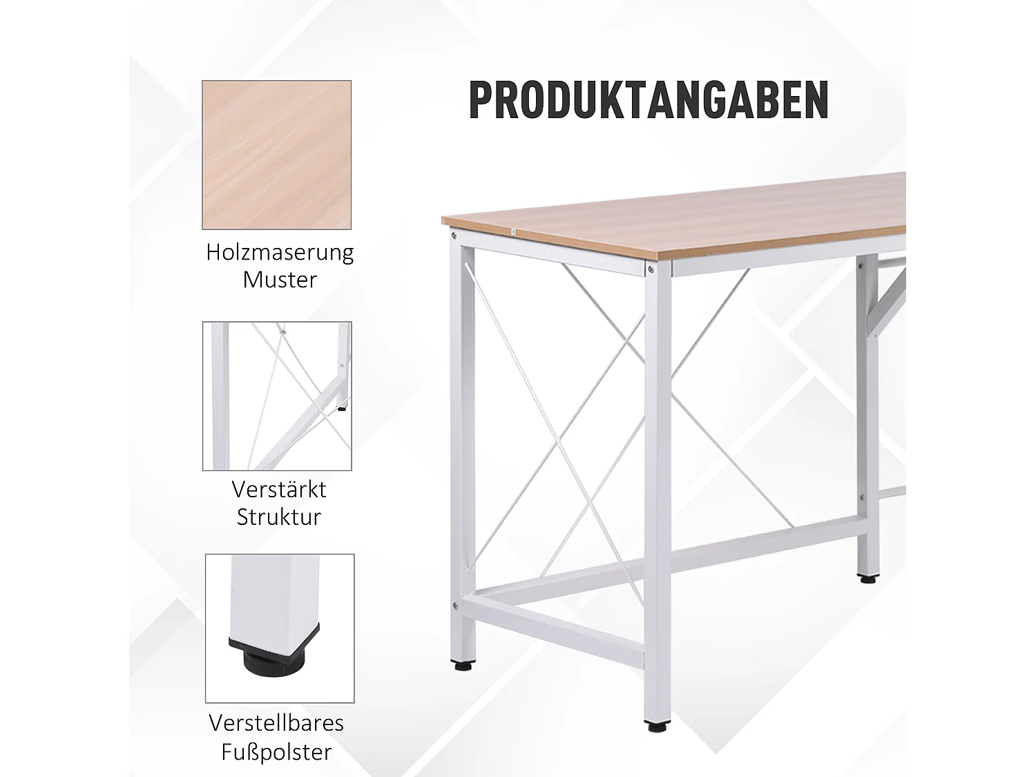 Bureau d'angle L-forme, MDF, couleur naturelle (150x150x76 cm)