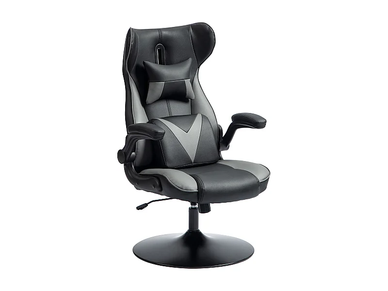 Ergonomische gamingstoel met schommelfunctie, in synthetisch leer, zwart en grijs, (67x75x106-112 cm)