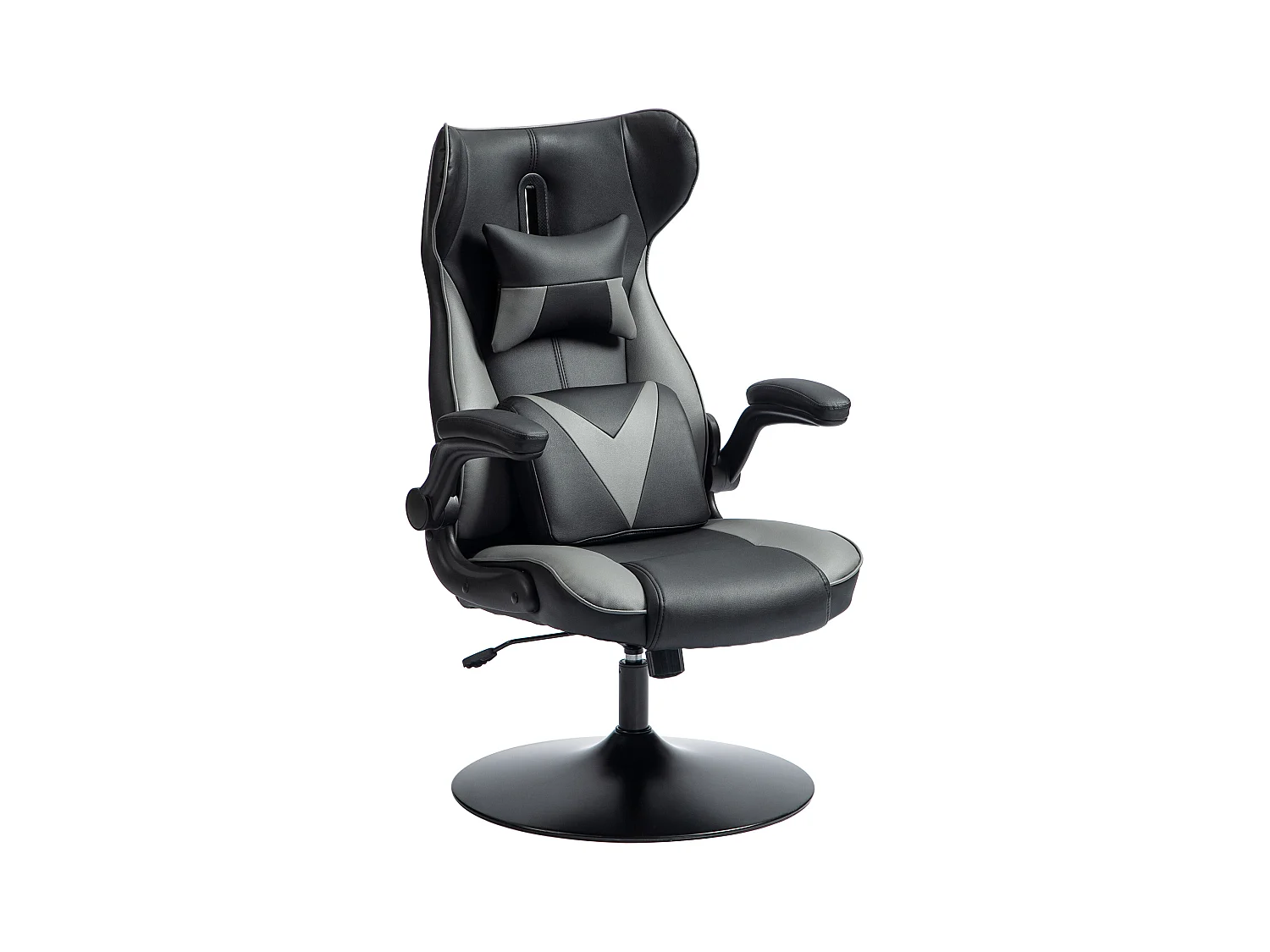 Ergonomische gamingstoel met schommelfunctie, in synthetisch leer, zwart en grijs, (67x75x106-112 cm)
