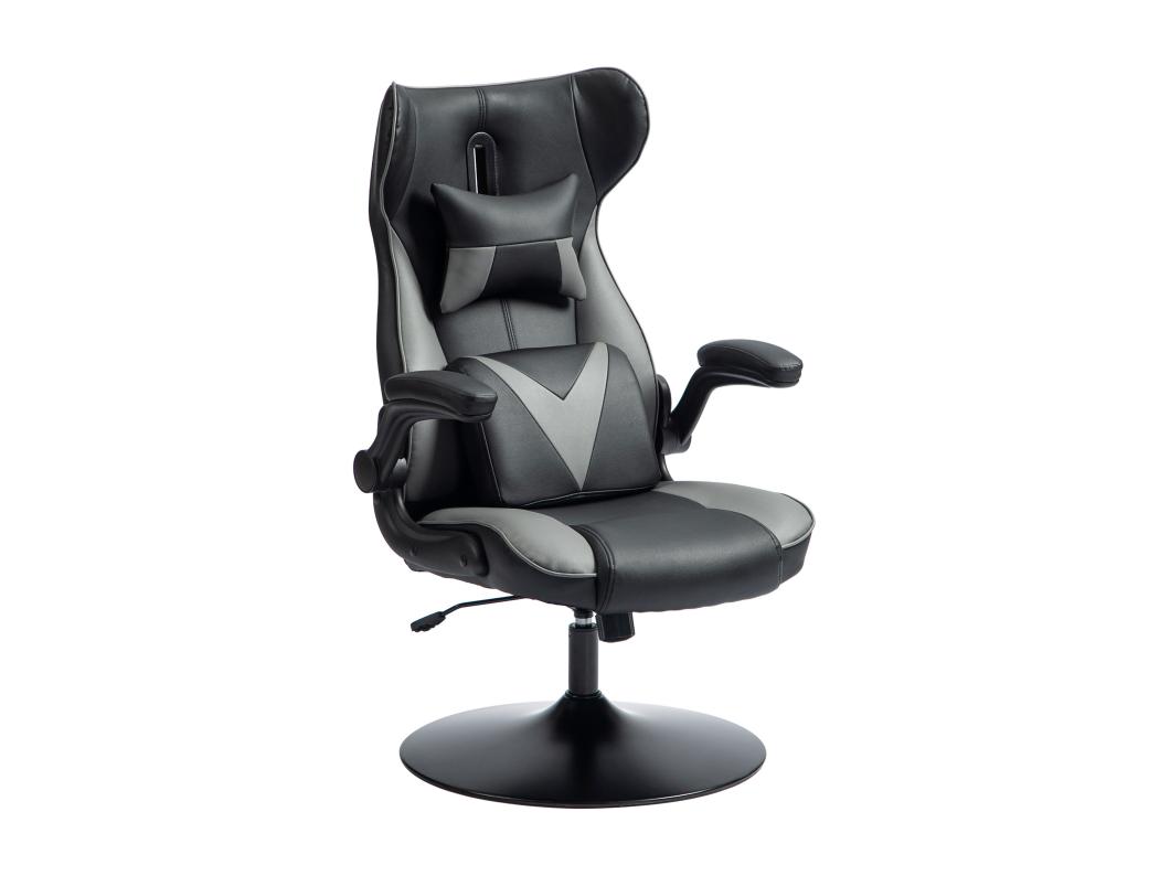 Sedia da gaming ergonomica con funzione di dondolo, in similpelle, nera e grigia, (67x75x106-112 cm)