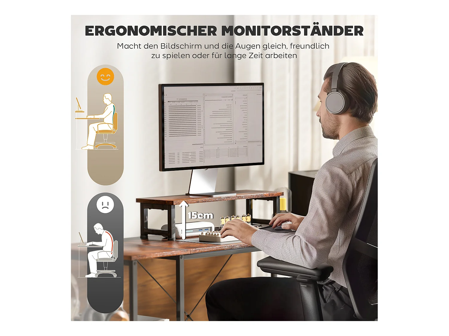 Bureau d’angle en L avec rangements modulables, bois, marron rustique (168x120x90cm)