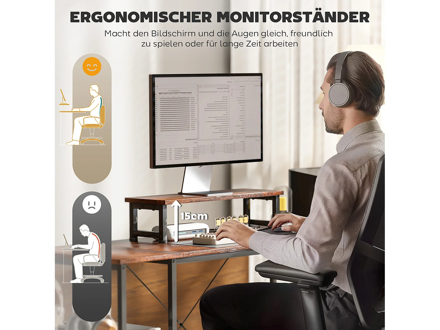 Bureau d’angle en L avec rangements modulables, bois, marron rustique (168x120x90cm)