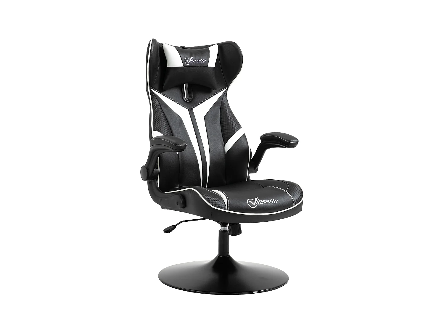 Chaise de gaming ergonomique, avec fonction basculante, en cuir synthétique, noir et blanc, (67x75x106-112 cm)