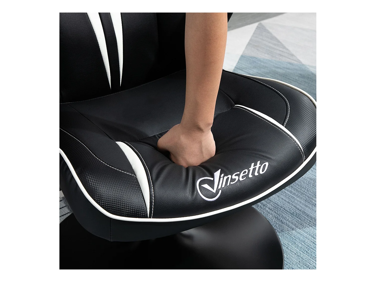 Chaise de gaming ergonomique, avec fonction basculante, en cuir synthétique, noir et blanc, (67x75x106-112 cm)