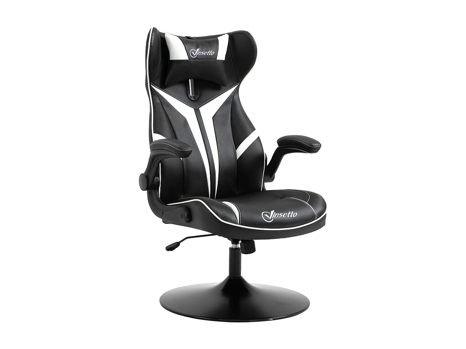 Sedia da gaming ergonomica con funzione di dondolo, in similpelle, nera e bianca, (67x75x106-112 cm)