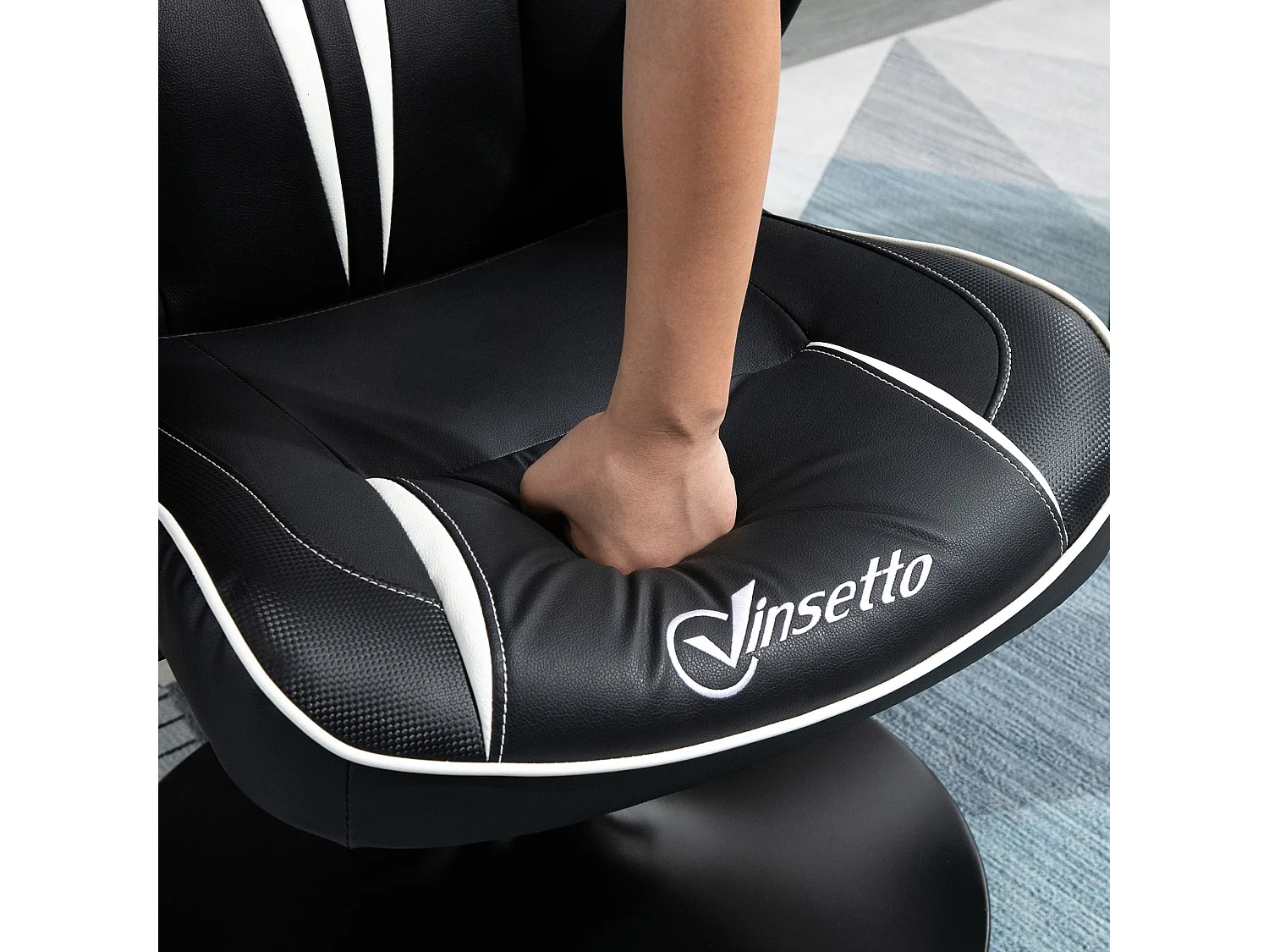 Sedia da gaming ergonomica con funzione di dondolo, in similpelle, nera e bianca, (67x75x106-112 cm)