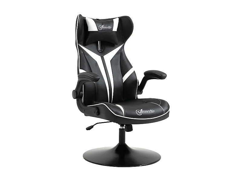 Sedia da gaming ergonomica con funzione di dondolo, in similpelle, nera e bianca, (67x75x106-112 cm)
