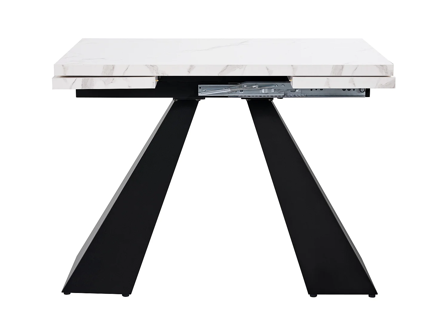 Table extensible (99-159×74 cm), table à manger, MDF et métal, blanc et noir (99-159×74×77 cm)