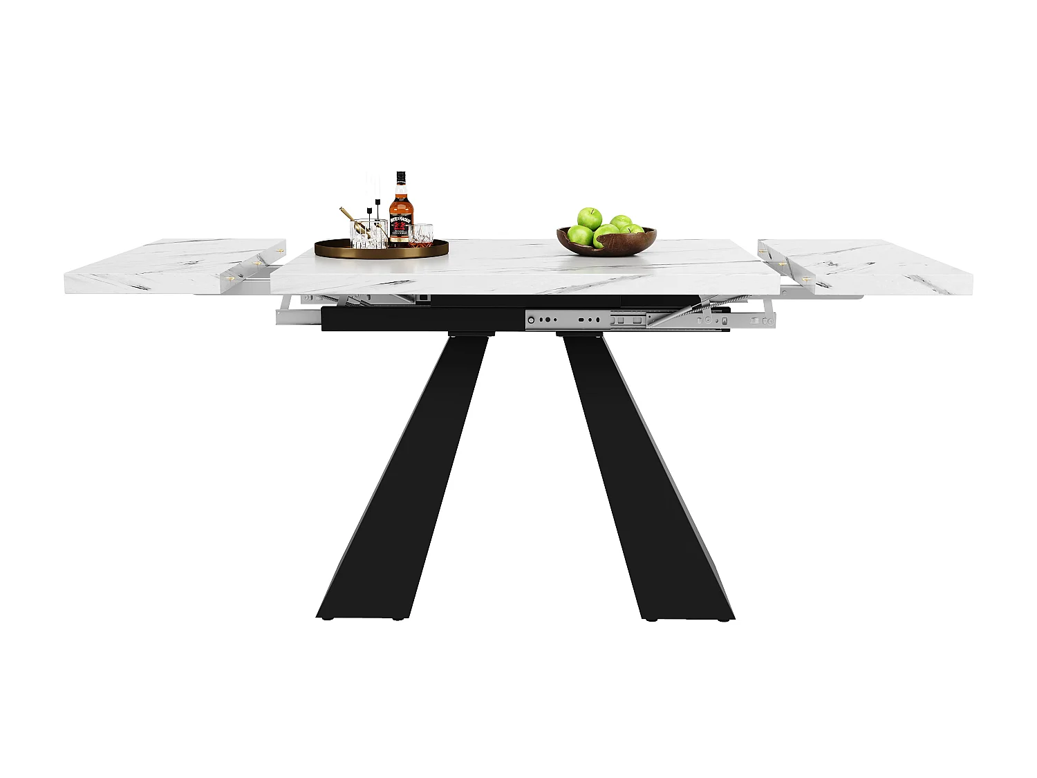 Uitschuifbare tafel (99-159×74 cm), eettafel, MDF en metaal, wit en zwart (99-159×74×77 cm)