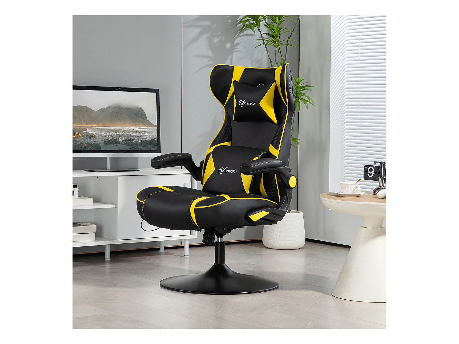 Fauteuil gamer avec fonction bascule, hautement réglable, cuir PU, noir et jaune (69x73x118 cm)