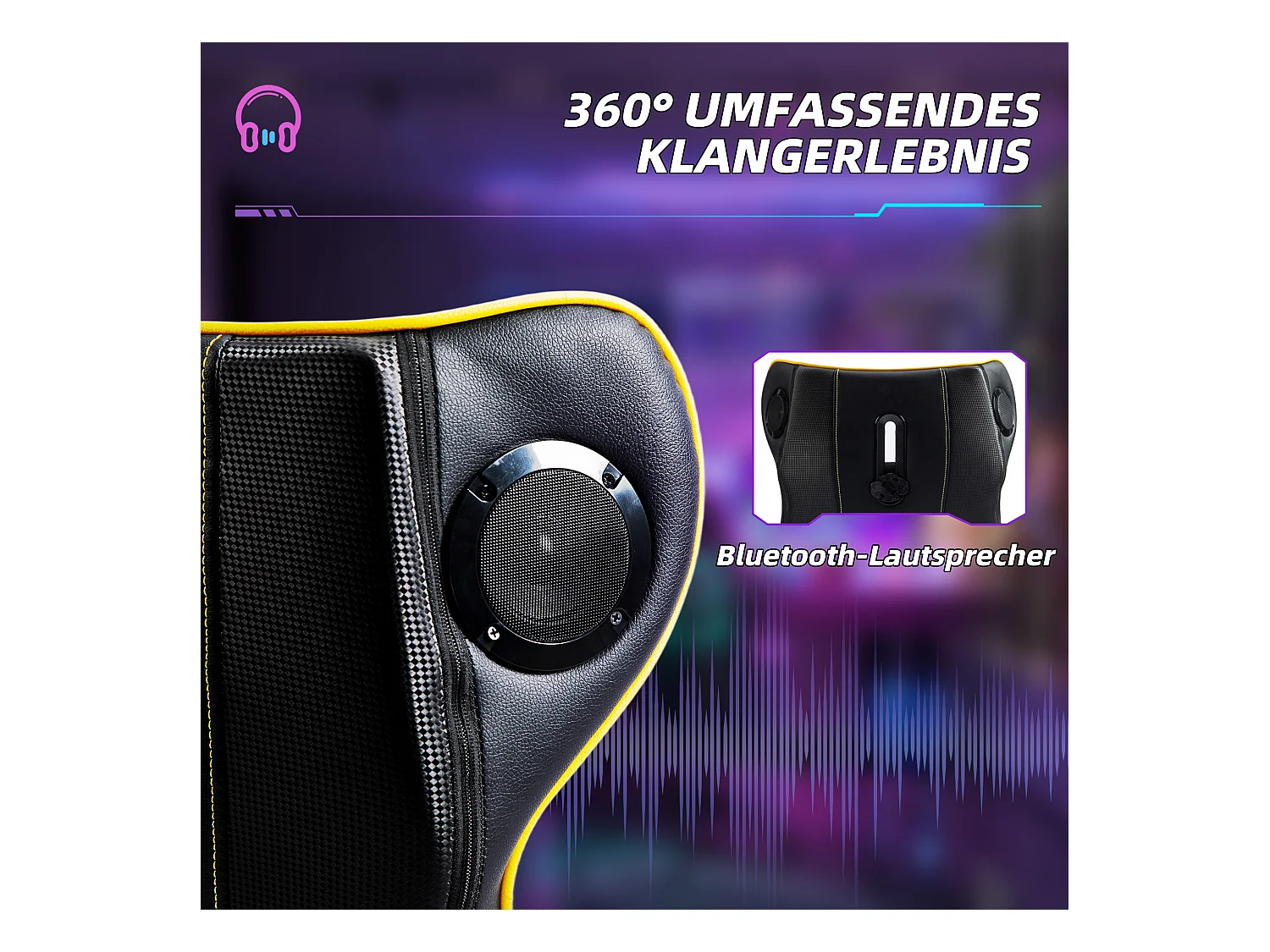 Fauteuil gamer avec fonction bascule, hautement réglable, cuir PU, noir et jaune (69x73x118 cm)