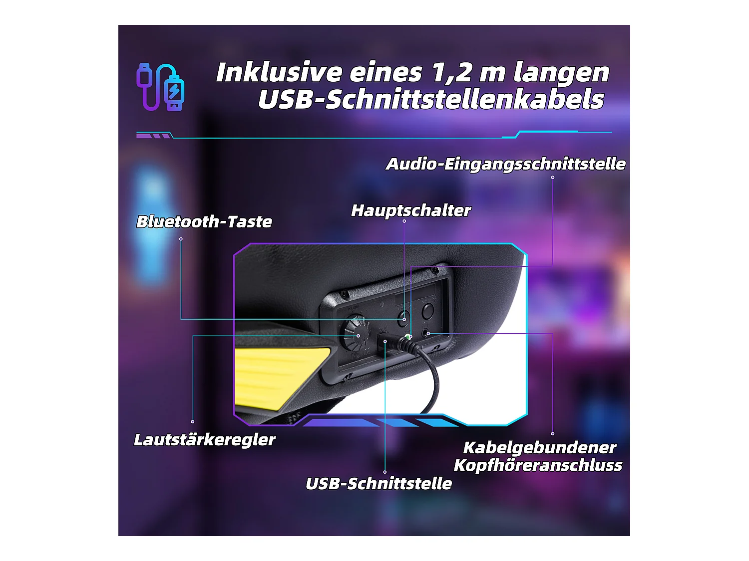 Fauteuil gamer avec fonction bascule, hautement réglable, cuir PU, noir et jaune (69x73x118 cm)