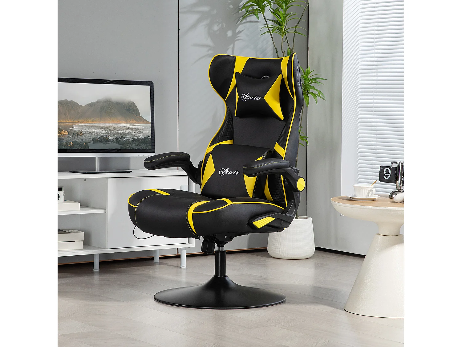 Fauteuil gamer avec fonction bascule, hautement réglable, cuir PU, noir et jaune (69x73x118 cm)