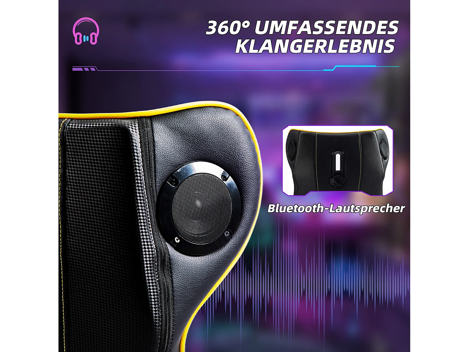 Fauteuil gamer avec fonction bascule, hautement réglable, cuir PU, noir et jaune (69x73x118 cm)