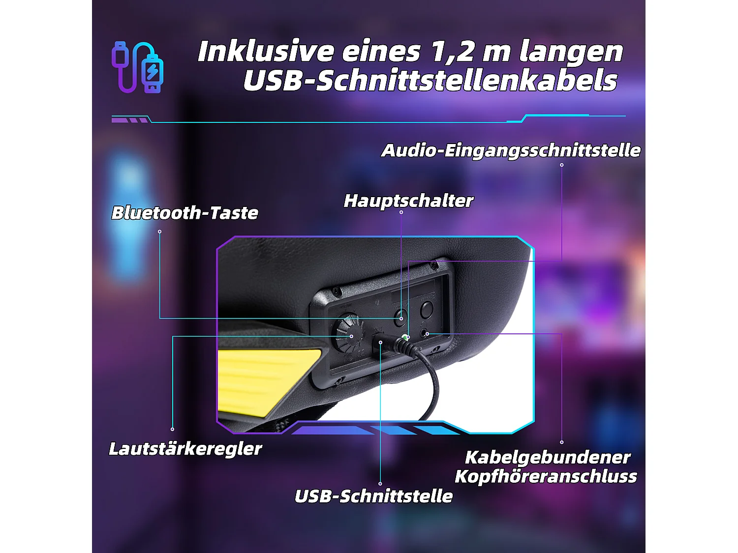 Fauteuil gamer avec fonction bascule, hautement réglable, cuir PU, noir et jaune (69x73x118 cm)