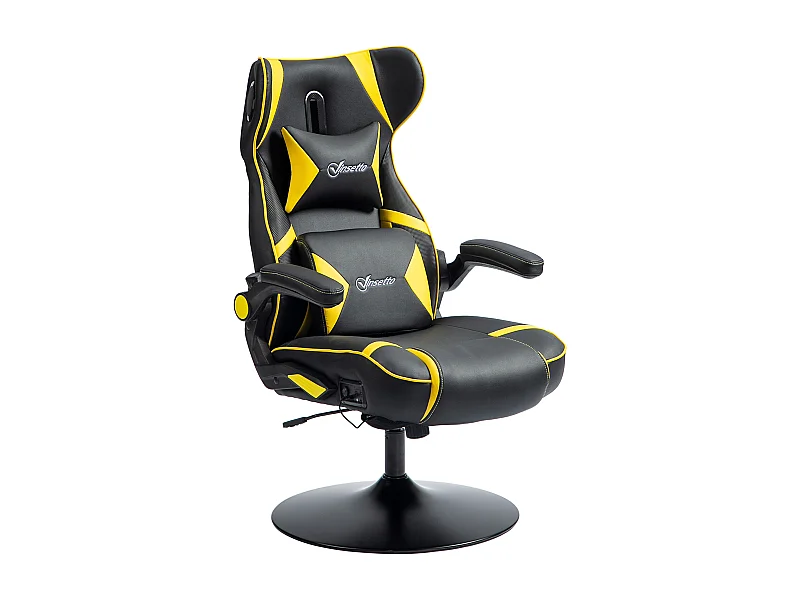 Fauteuil gamer avec fonction bascule, hautement réglable, cuir PU, noir et jaune (69x73x118 cm)