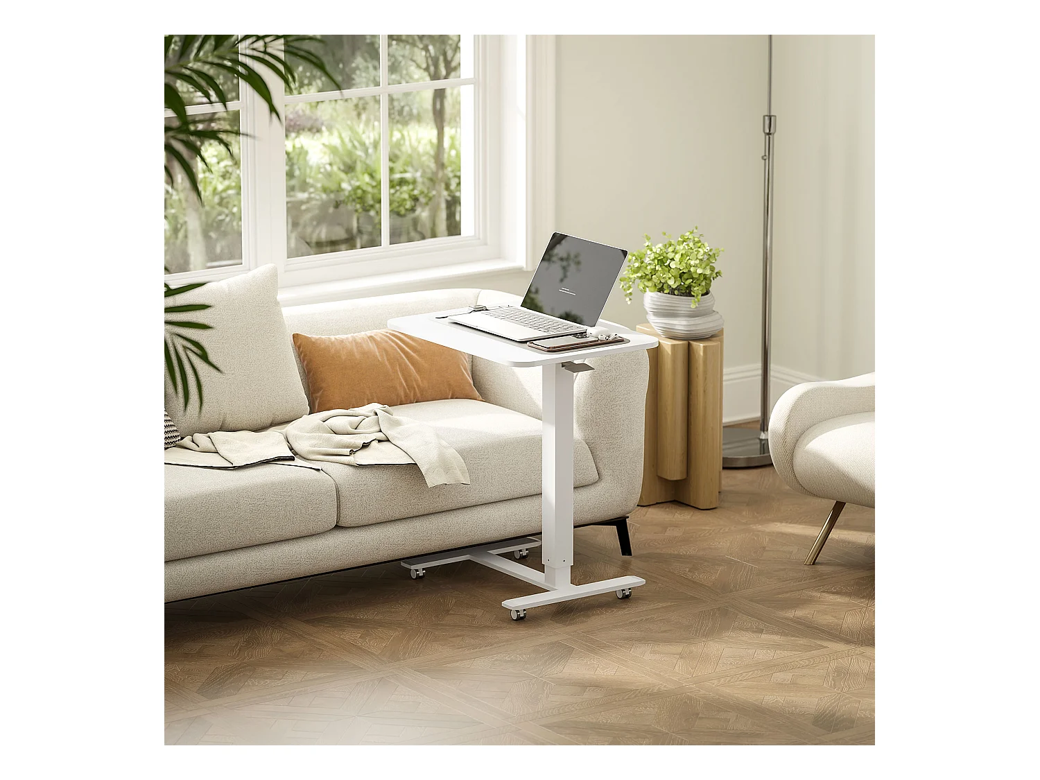 Table de bureau réglable en hauteur, acier, blanc (65x48x70-110 cm)