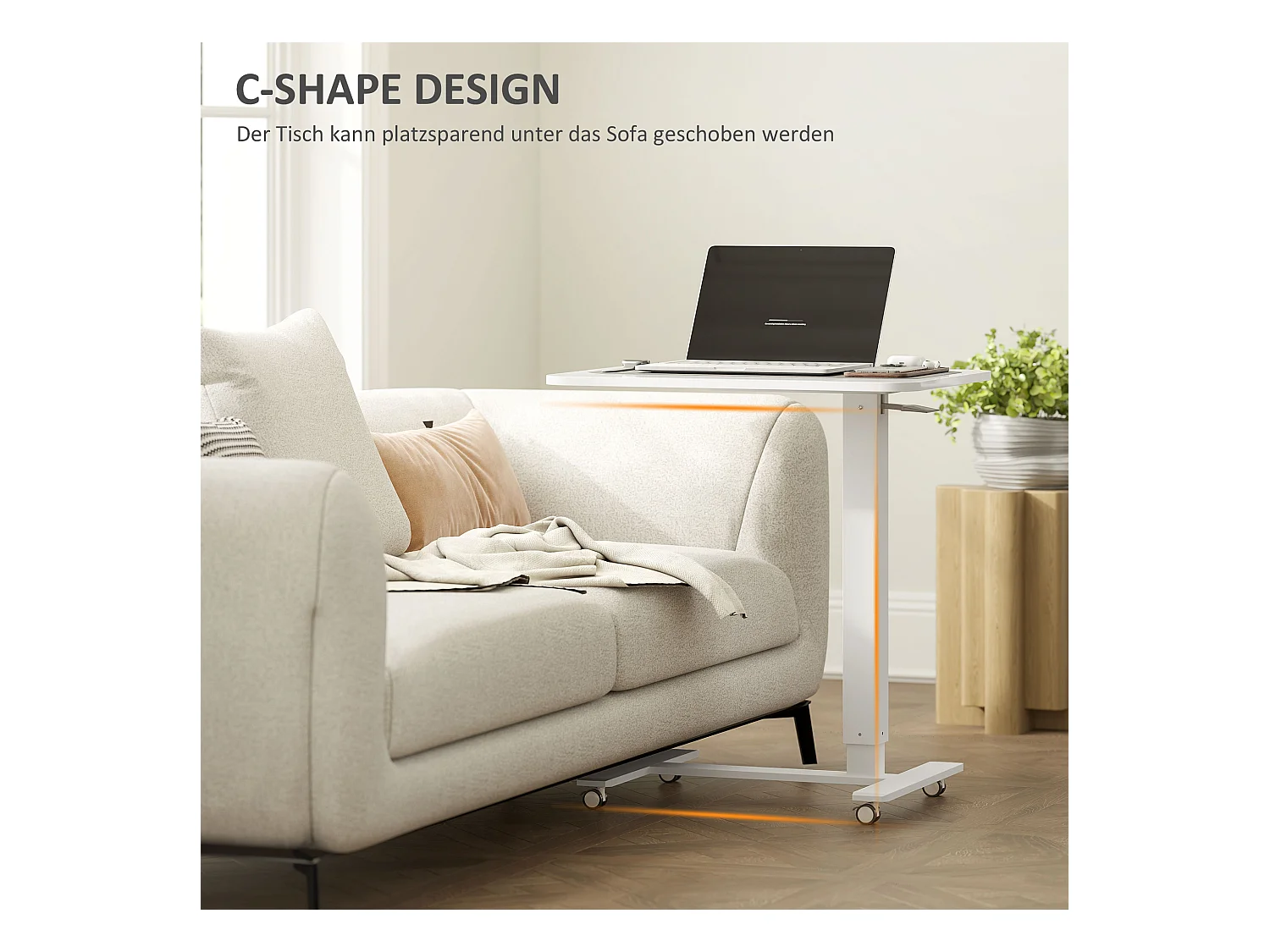 Table de bureau réglable en hauteur, acier, blanc (65x48x70-110 cm)