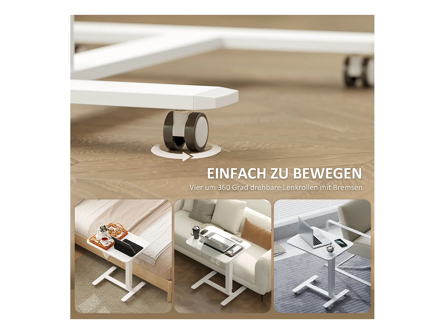 Table de bureau réglable en hauteur, acier, blanc (65x48x70-110 cm)