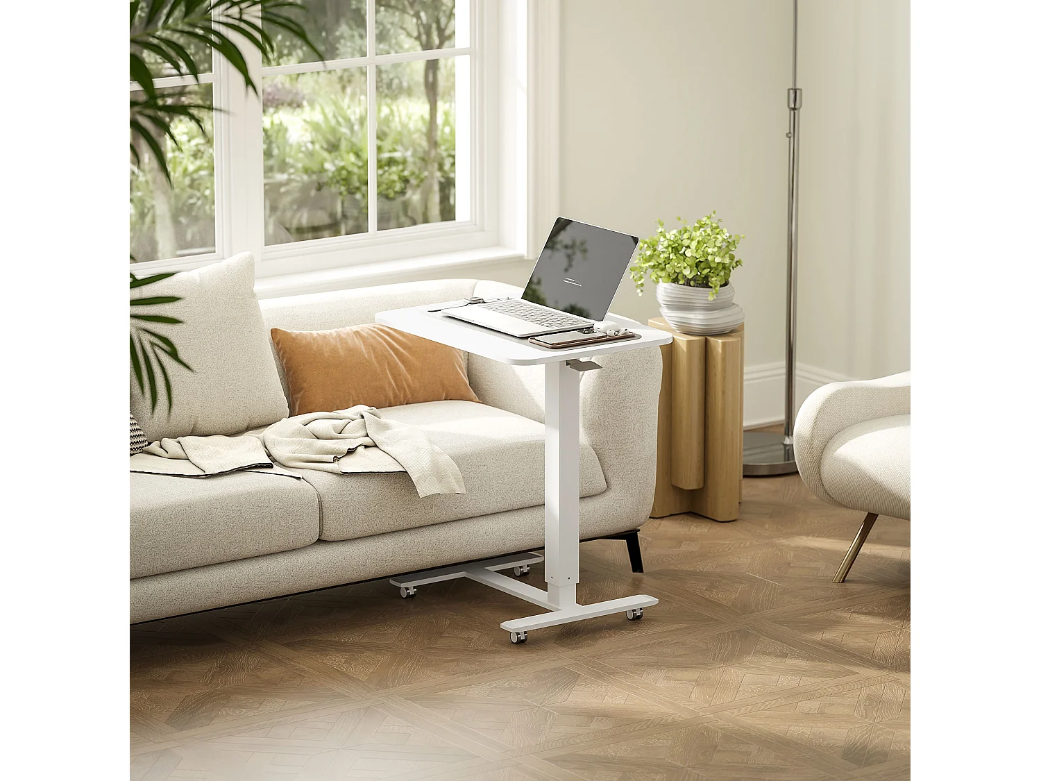 Table de bureau réglable en hauteur, acier, blanc (65x48x70-110 cm)