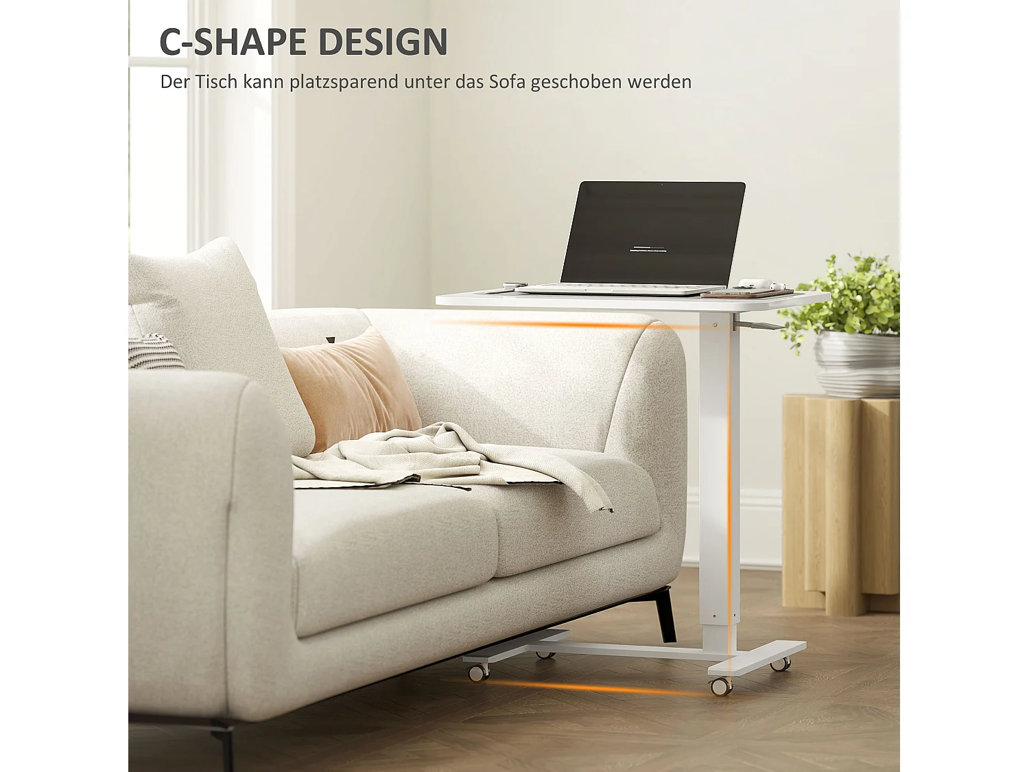 Table de bureau réglable en hauteur, acier, blanc (65x48x70-110 cm)