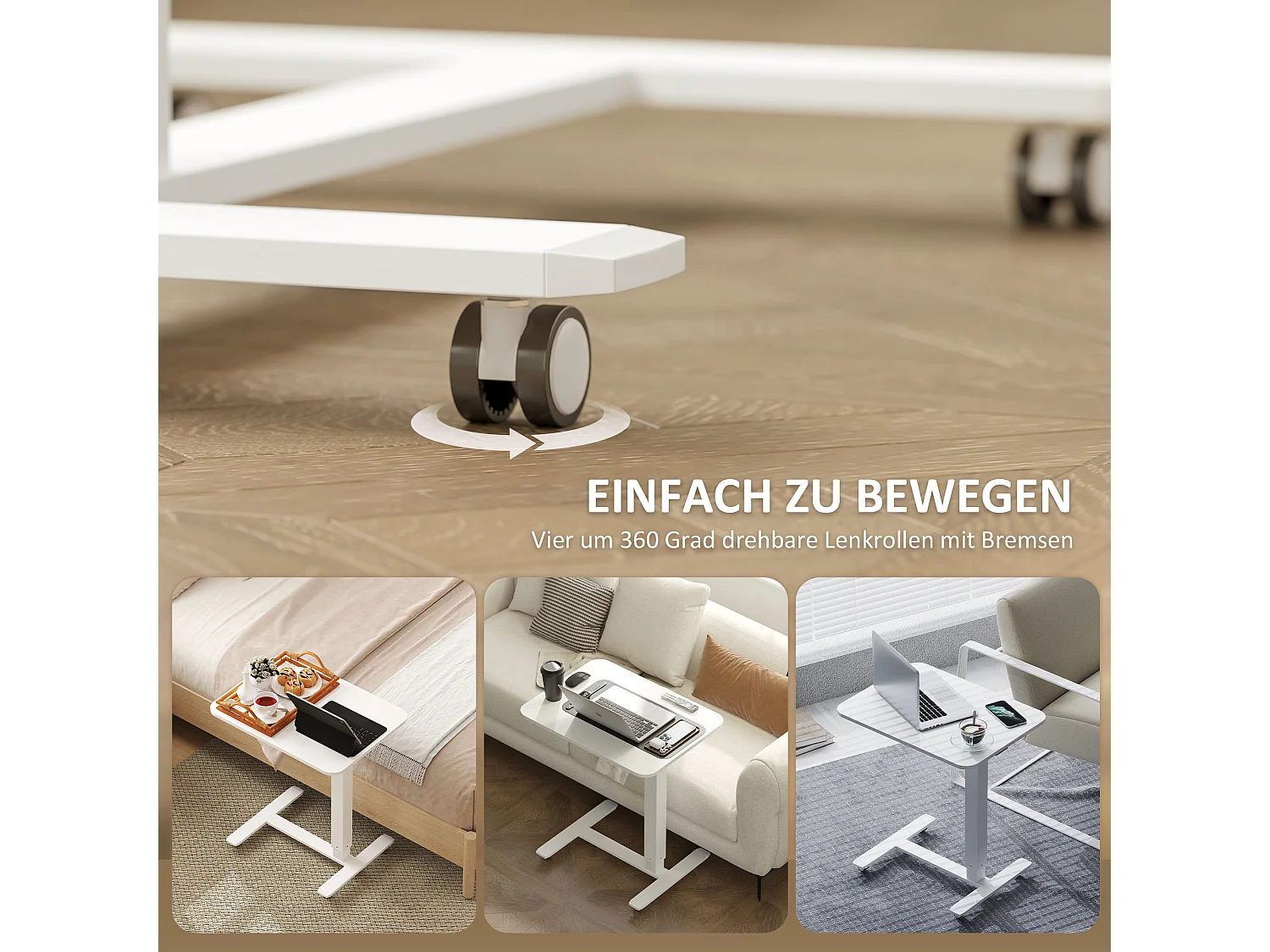 Table de bureau réglable en hauteur, acier, blanc (65x48x70-110 cm)