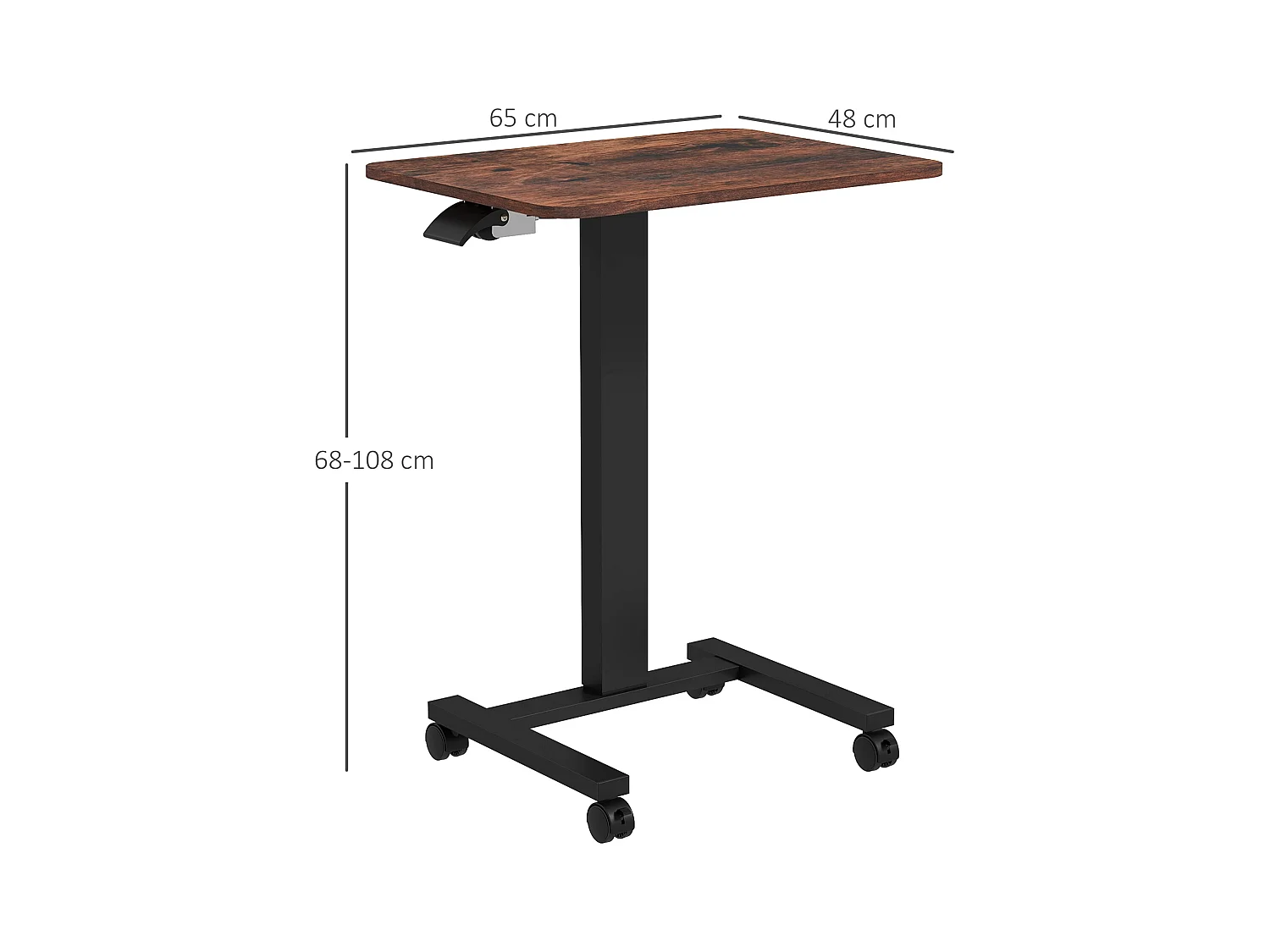 Table de travail réglable en hauteur, avec 4 roulettes, 2 freins, Panneau de particules, Rustique-Brun (65x48x108 cm)