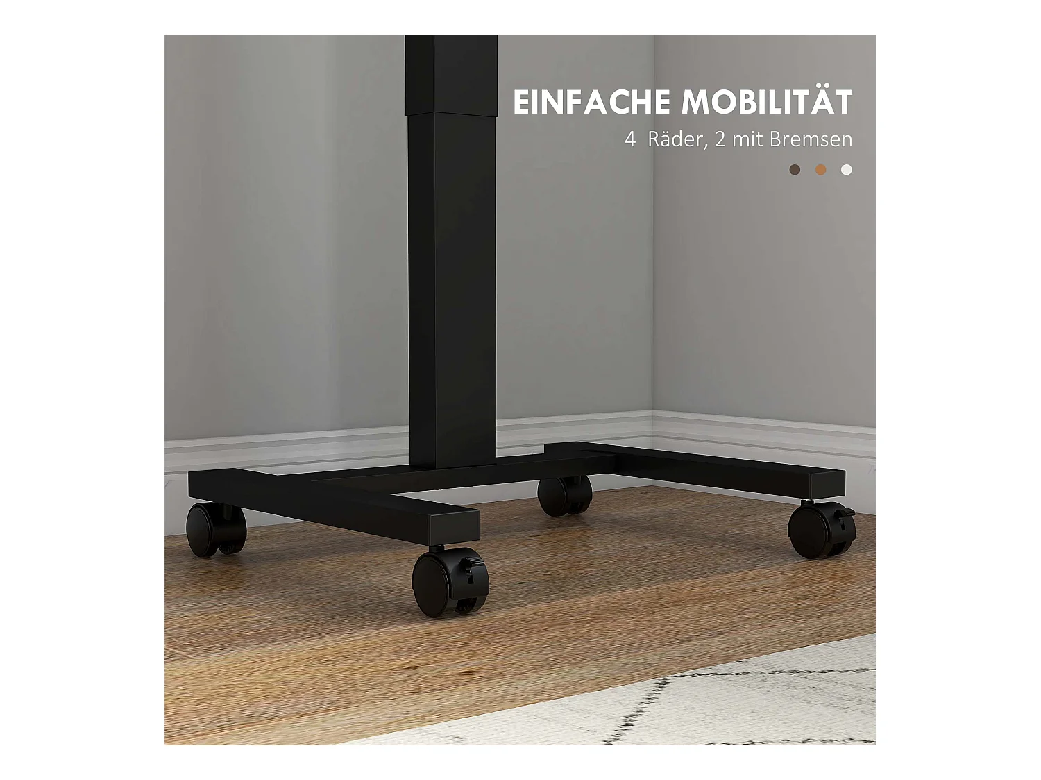 Table de travail réglable en hauteur, avec 4 roulettes, 2 freins, Panneau de particules, Rustique-Brun (65x48x108 cm)