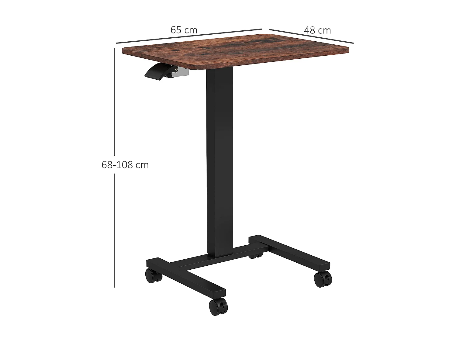 Table de travail réglable en hauteur, avec 4 roulettes, 2 freins, Panneau de particules, Rustique-Brun (65x48x108 cm)