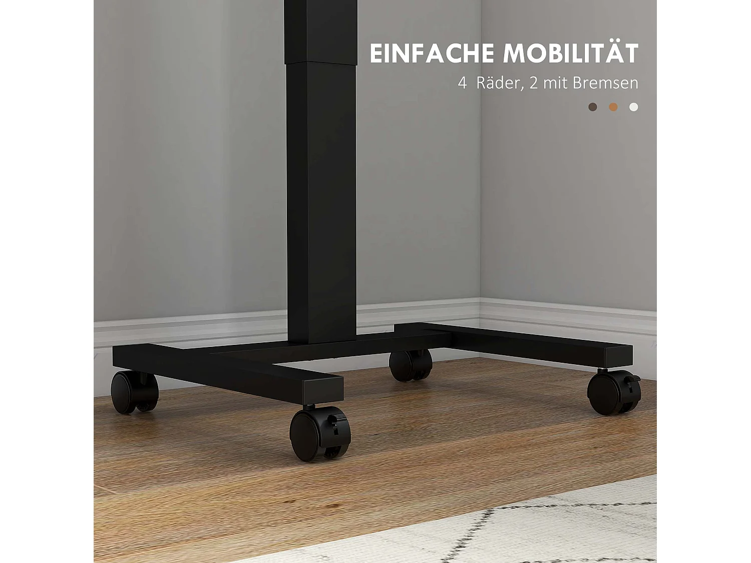 Table de travail réglable en hauteur, avec 4 roulettes, 2 freins, Panneau de particules, Rustique-Brun (65x48x108 cm)