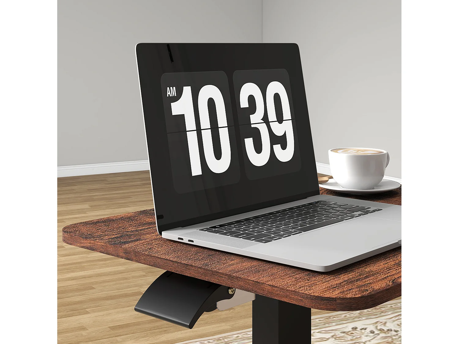 Table de travail réglable en hauteur, avec 4 roulettes, 2 freins, Panneau de particules, Rustique-Brun (65x48x108 cm)