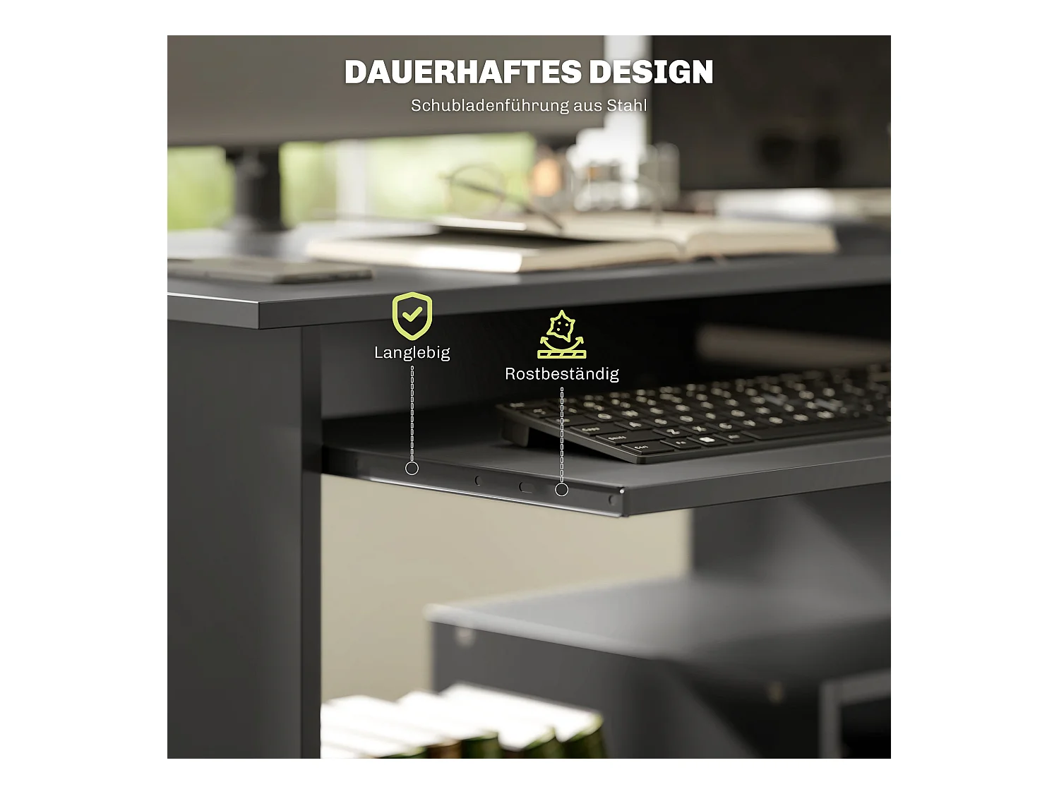 Bureau informatique avec étagères ouvertes et rangement, table de travail, pour bureau ou chambre, contreplaqué, noir (80x45x75 cm)