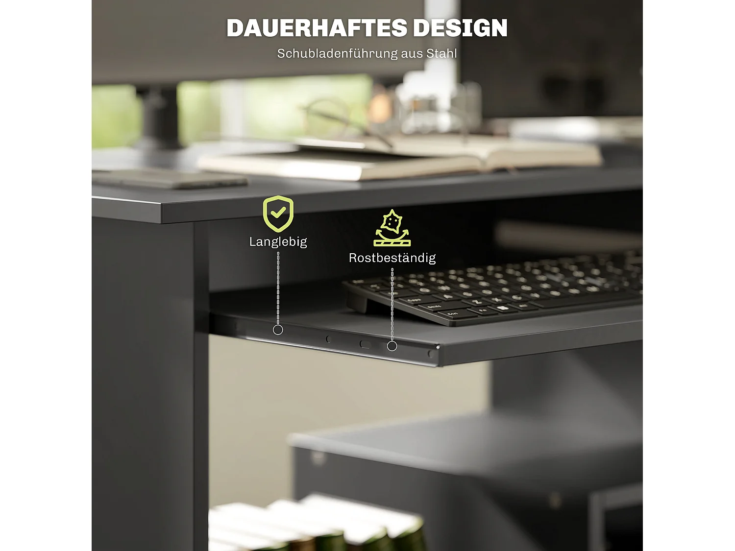 Bureau informatique avec étagères ouvertes et rangement, table de travail, pour bureau ou chambre, contreplaqué, noir (80x45x75 cm)