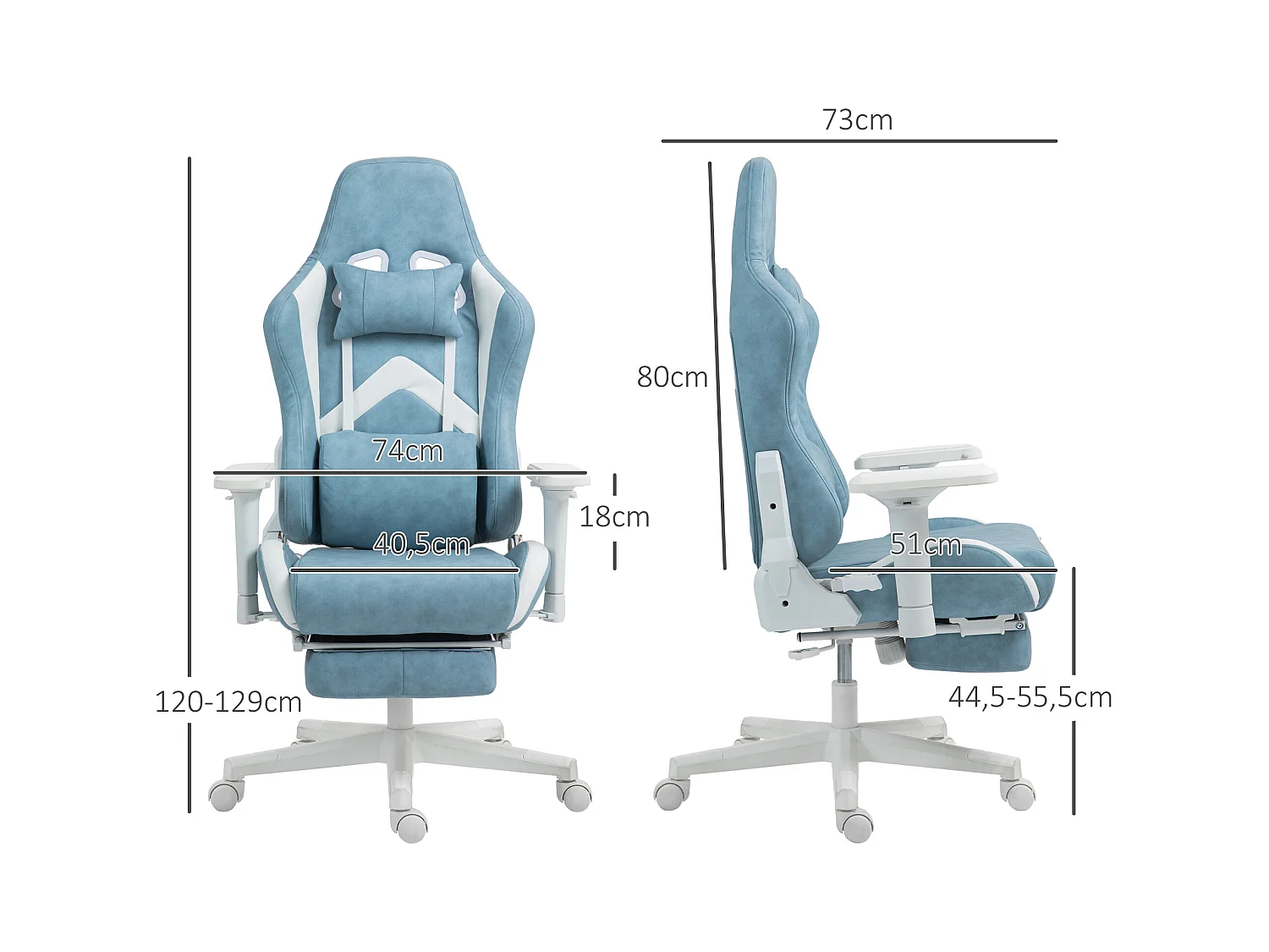 Chaise de bureau ergonomique avec fonction inclinable, cuir synthétique, bleu (74x73x129 cm)