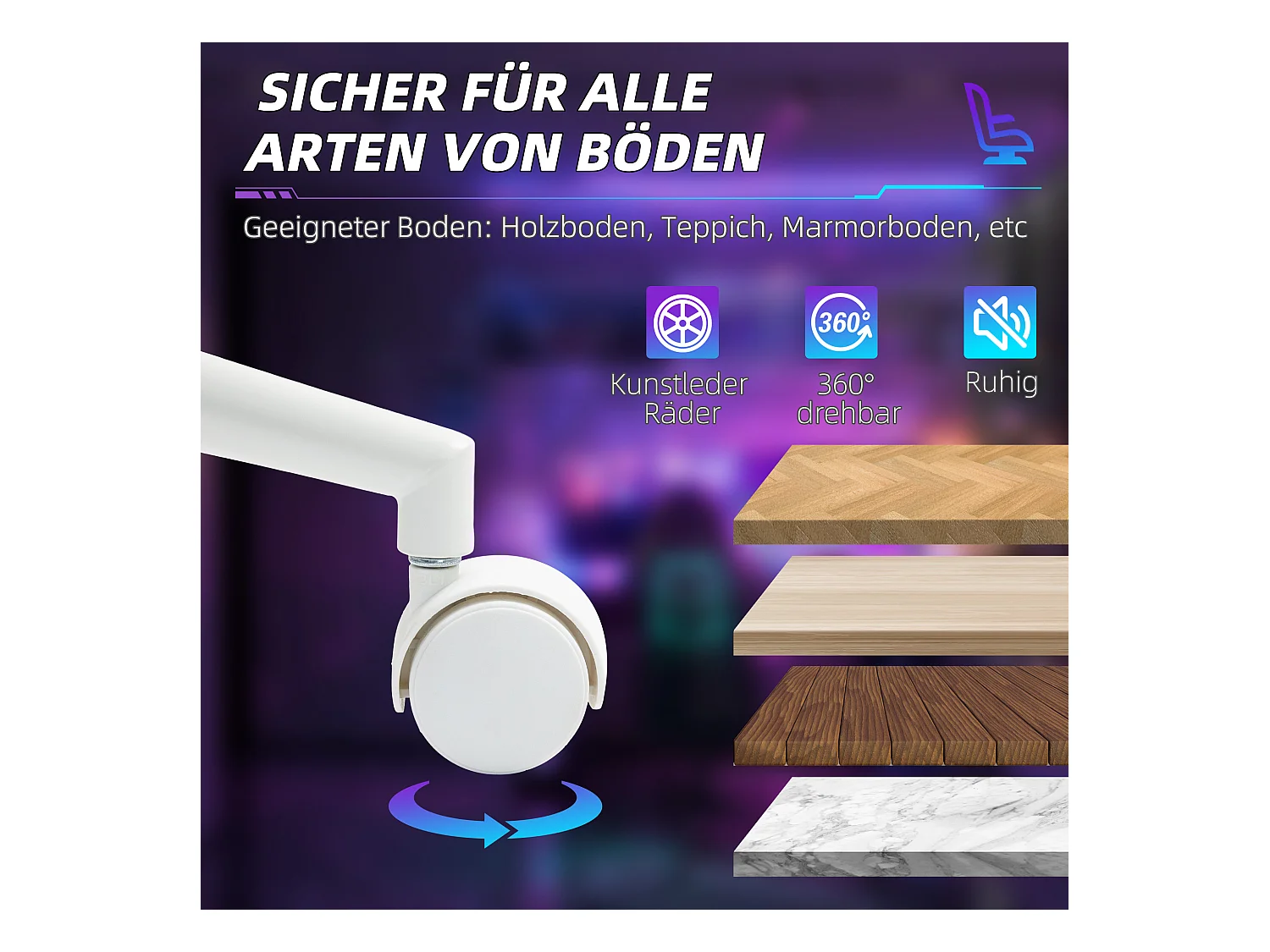 Chaise de bureau ergonomique avec fonction inclinable, cuir synthétique, bleu (74x73x129 cm)