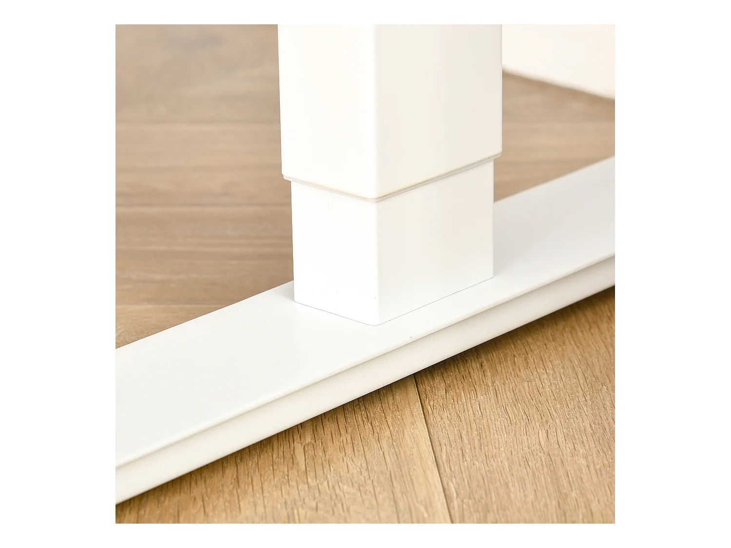 Bureau électrique réglable en hauteur, cadre métal, blanc et bois naturel (140x70x72-116cm)