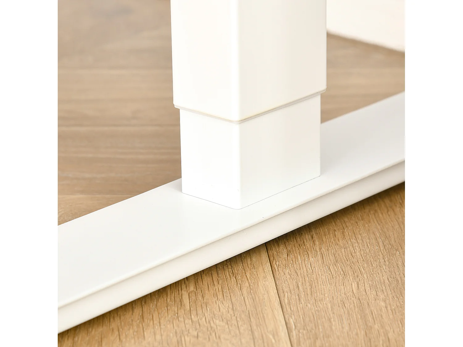 Bureau électrique réglable en hauteur, cadre métal, blanc et bois naturel (140x70x72-116cm)