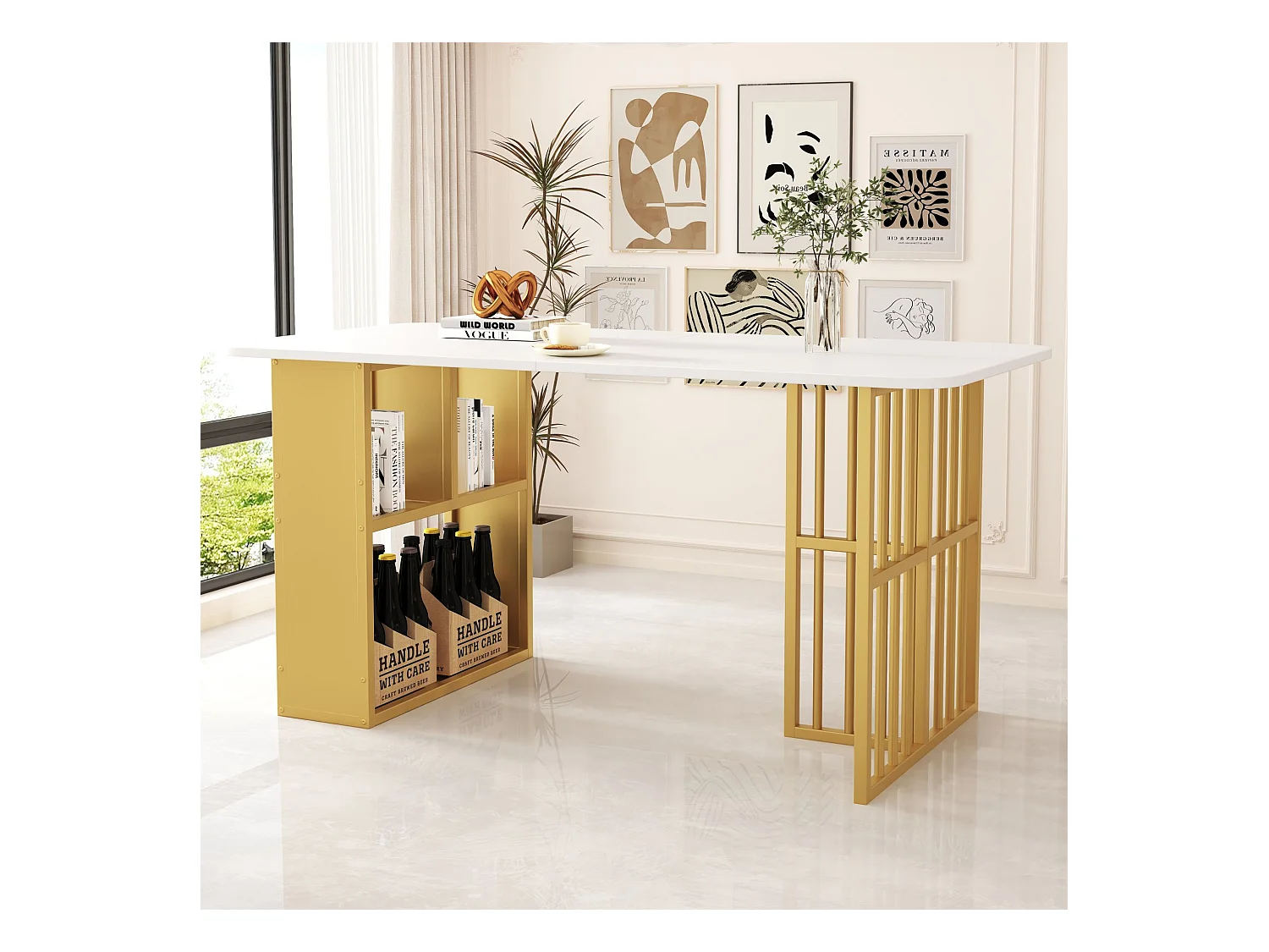 Table à manger extensible, design moderne, bois aggloméré, blanc (110x40x72 cm)