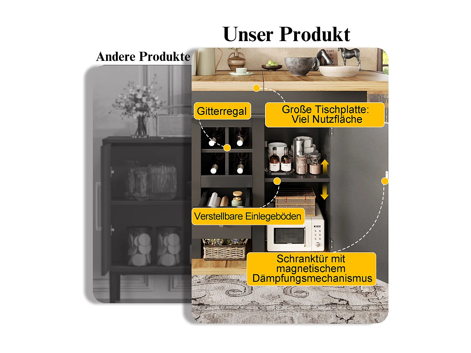 Table à manger télescopique (110-140x80 cm), table pliante pour 4-6 personnes, extensible, avec rangement pour vin et tiroirs, en noir (110-140x80x75 cm)