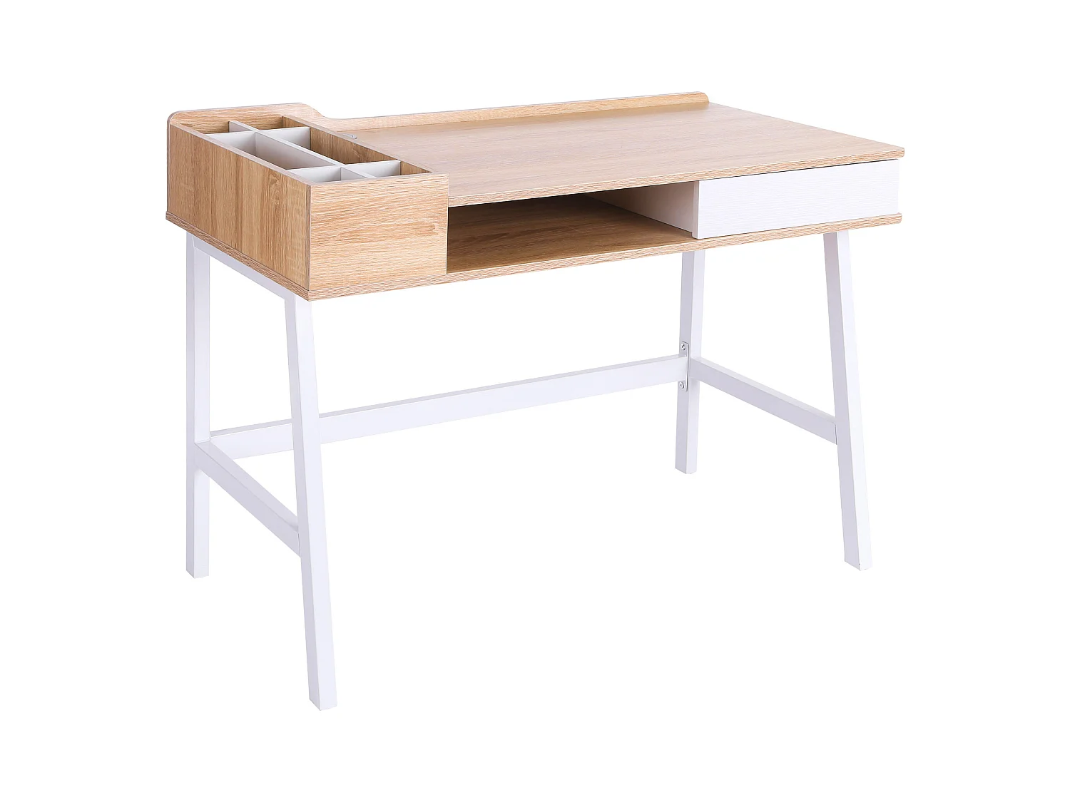 Bureau met lade en planken, MDF en metaal, industriële stijl, natuurlijk hout (100x55x81cm)
