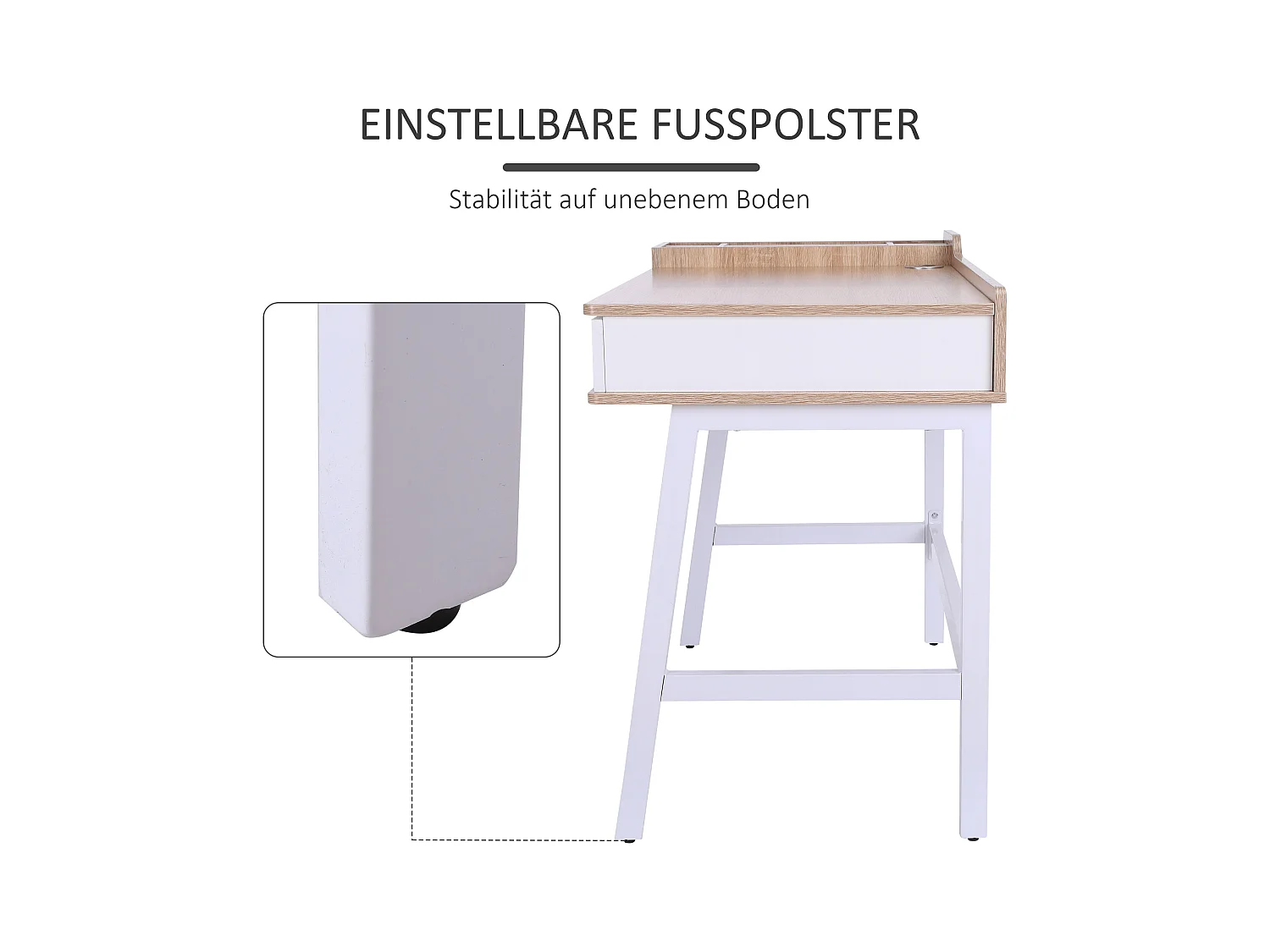 Bureau met lade en planken, MDF en metaal, industriële stijl, natuurlijk hout (100x55x81cm)