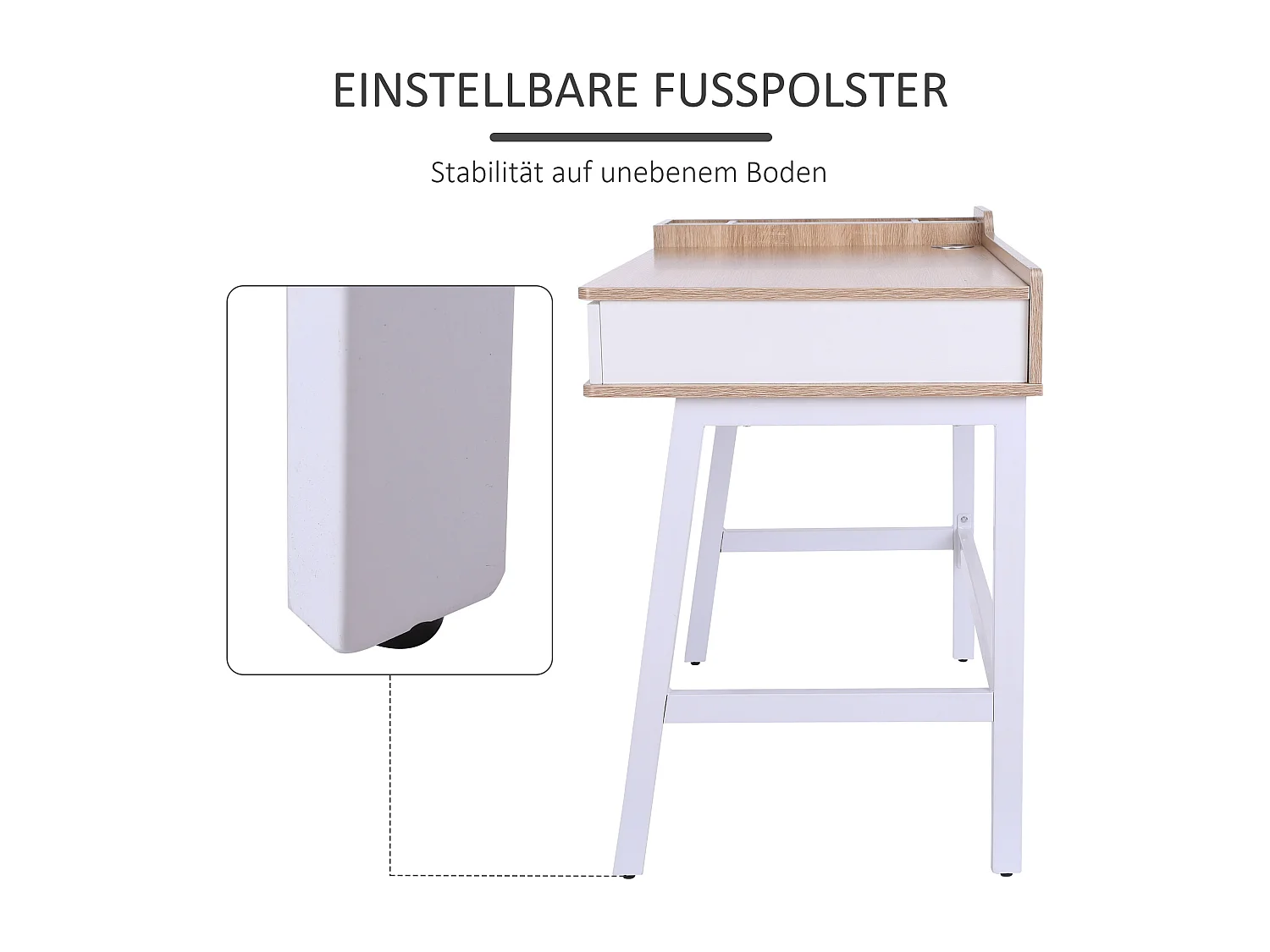 Bureau avec tiroir et étagères, MDF et métal, style industriel, bois naturel (100x55x81cm)