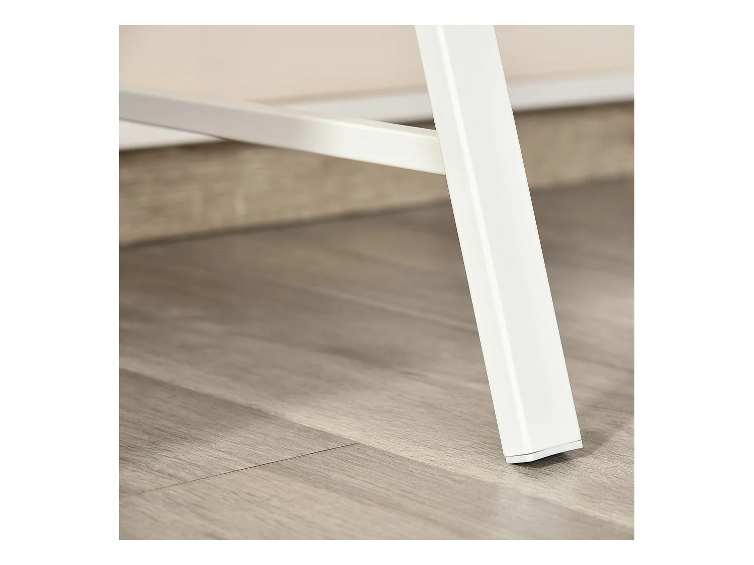 Bureau informatique moderne avec rangement et passe-câbles, MDF, blanc et chêne (84x45x85cm)