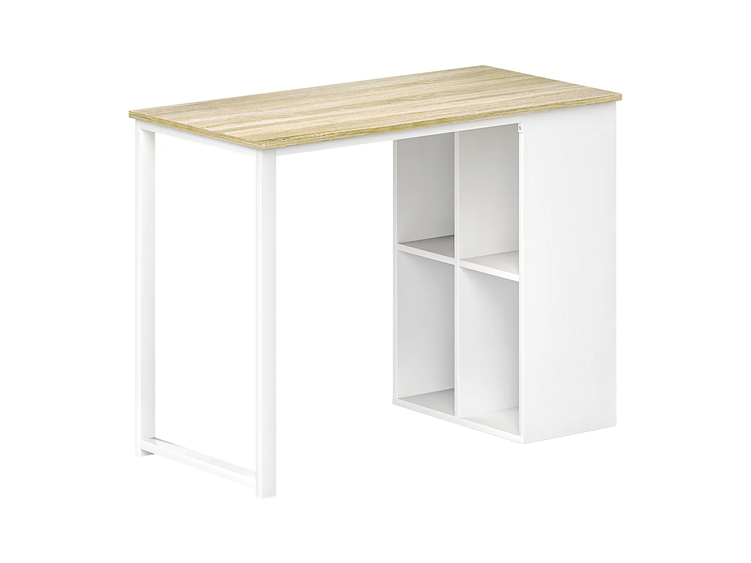 Bureau ordinateur avec étagères de rangement, structure en métal, finition chêne (100x54x75 cm)