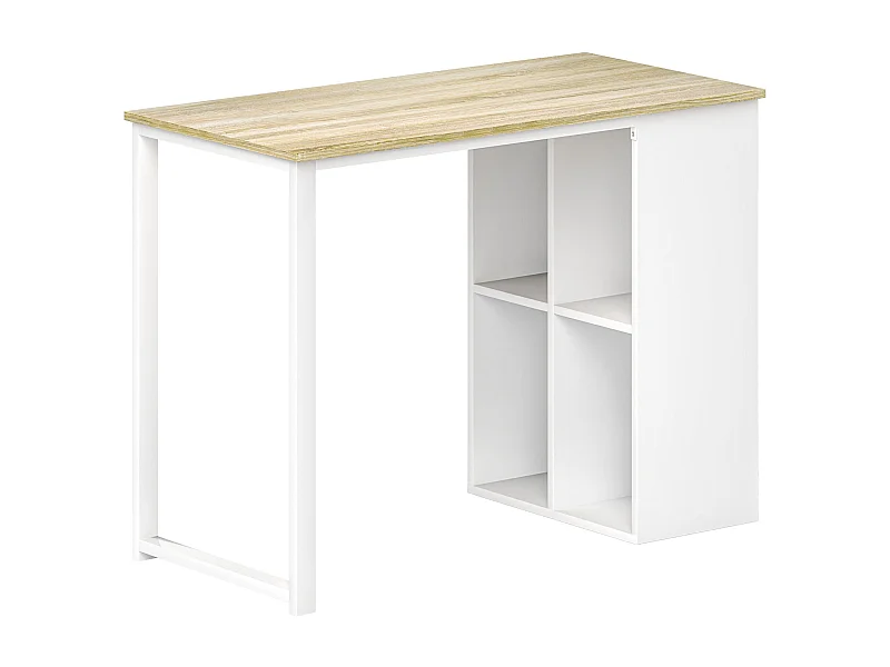 Computerbureau met opbergplanken, metalen structuur, eikenhouten afwerking (100x54x75 cm)