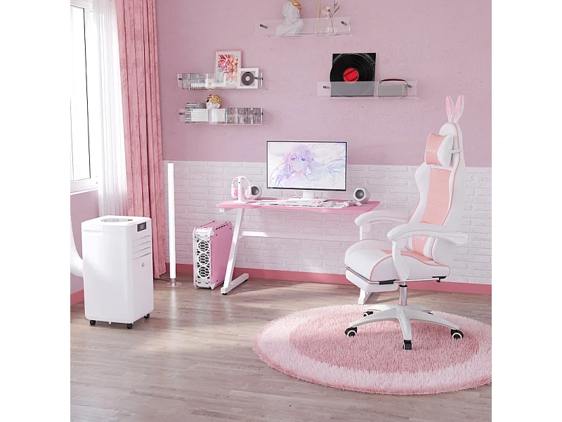 Chaise Gaming Ergonomique avec Fonction Repose-Pied, Oreilles de Lapin, Cuir Synthétique, Réglable en Hauteur (65x63x142 cm)