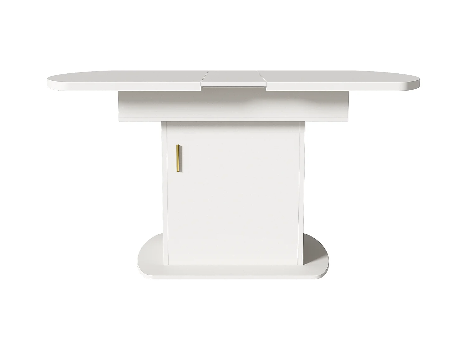 Table à Manger Extensible Ovale, avec rangement, design moderne, panneau de particules, blanc et doré, (L110/130xW70xH75 cm)